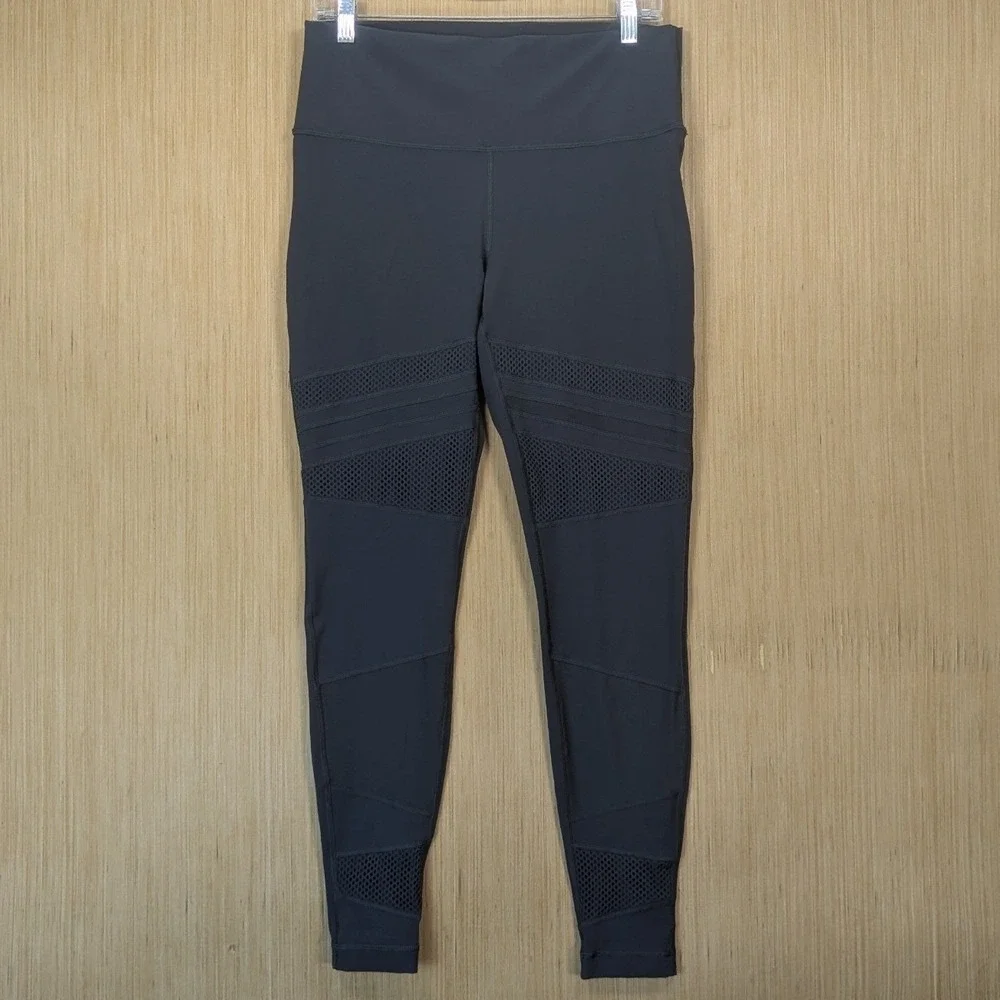 Lululemon Wunder Under Leggings Womens 12 Dark Gray Mesh Insert High Rise Tight